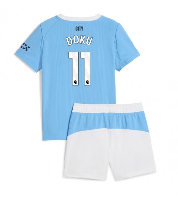 Manchester City Jeremy Doku #11 Primera Equipación Niños 2025-26 Manga Corta (+ Pantalones cortos)